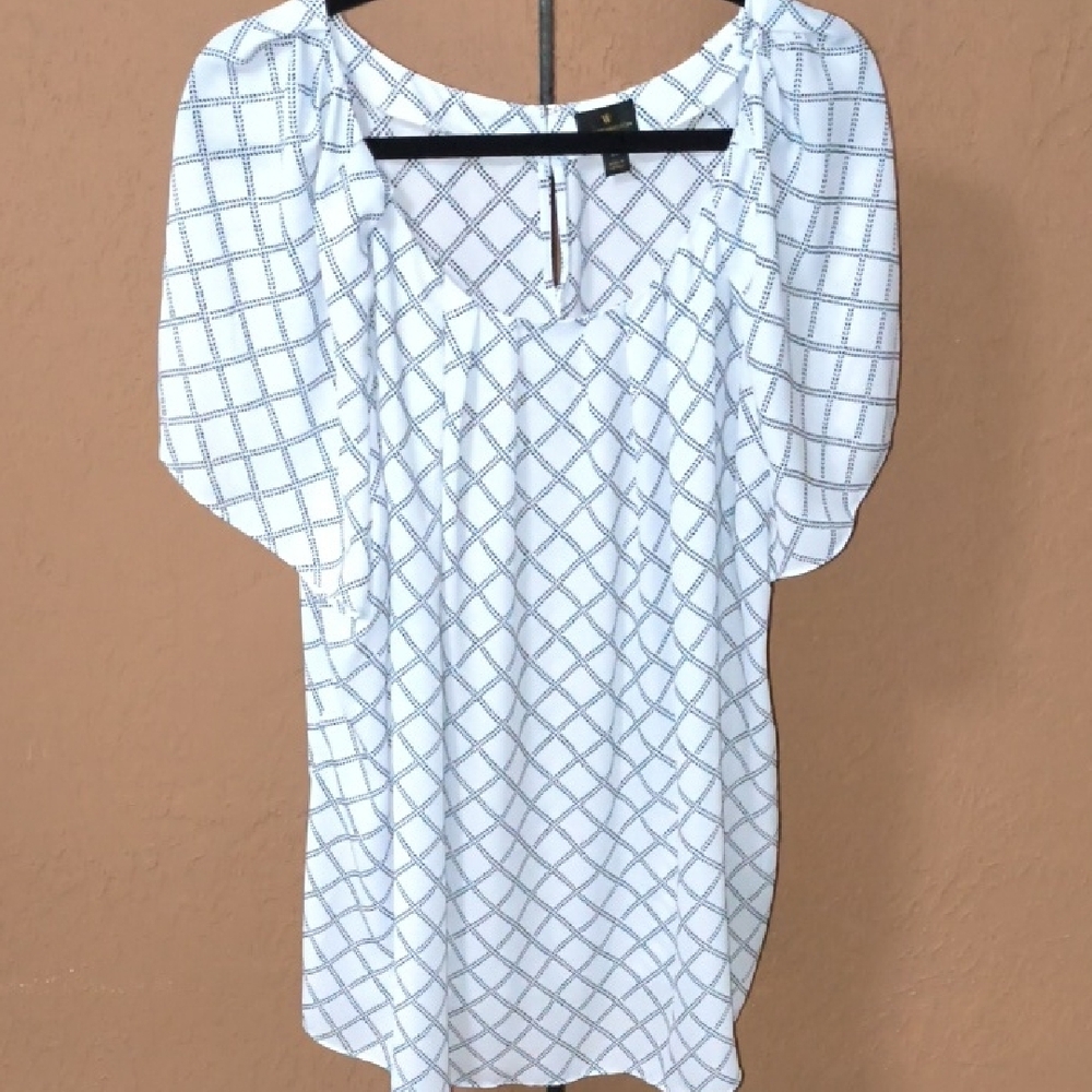 Worthington Puff Sleeve Blouse White and Black